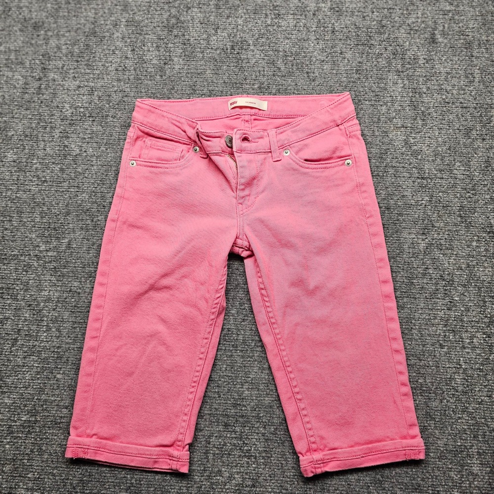 Levis Girls Pink Skimmer Denim Shorts Size 12 Reg Adjustable Waist Stretch Slim